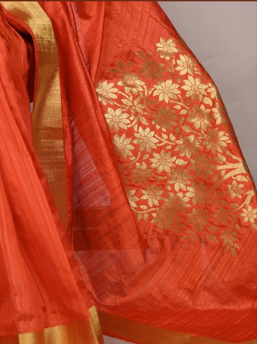 Orange Designer Raw Silk Saree