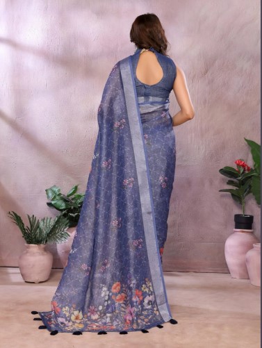 Navy Blue Linen Shimmer Saree