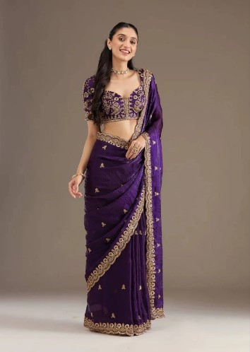 luxury purple satin saree