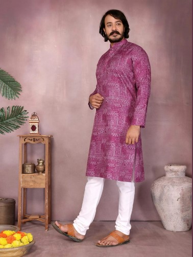 Pink Heavy Cotton Sequence Work Kurta Pyjama