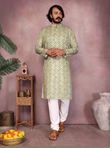 Light Green Cotton Sequence Work Kurta Pyjama