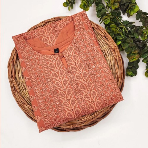 Sunset Orange Chikankari Kurti