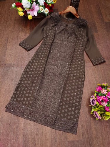 Brown Georgette Chikankari Kurti