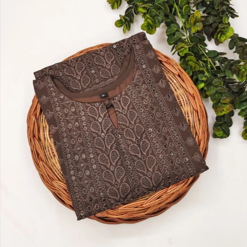 Brown Georgette Chikankari Kurti