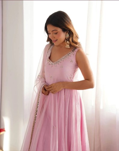 Designer PInk Georgette Anarkali Kurti
