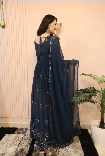 Radiant Navy Blue Georgette Anarkali Suit