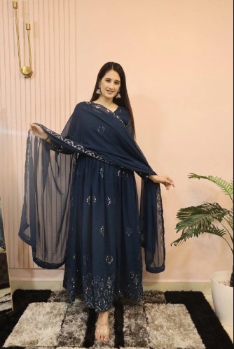 Radiant Navy Blue Georgette Anarkali Suit
