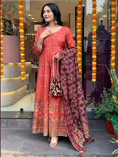 Authentic Luxurious Roman silk Anarkali suit