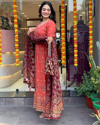 Authentic Luxurious Roman silk Anarkali suit