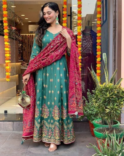 Authentic Luxurious Roman silk Anarkali suit