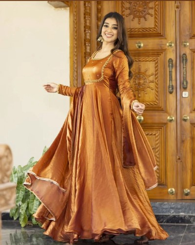Designer Fendi Silk Anarkali with Dupatta Set