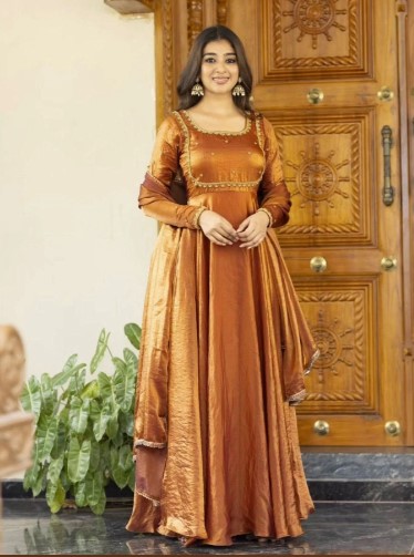 Designer Fendi Silk Anarkali with Dupatta Set