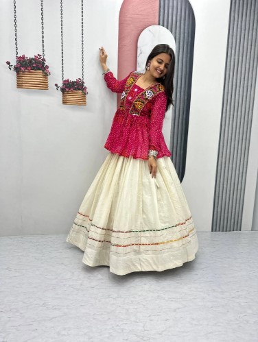 Bandhej Khadi Cotton Lehenga with Gamthi Work Choli