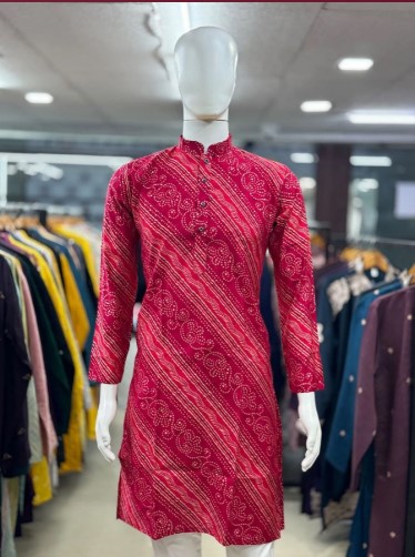 Mix Bandhni Print Mens Kurta